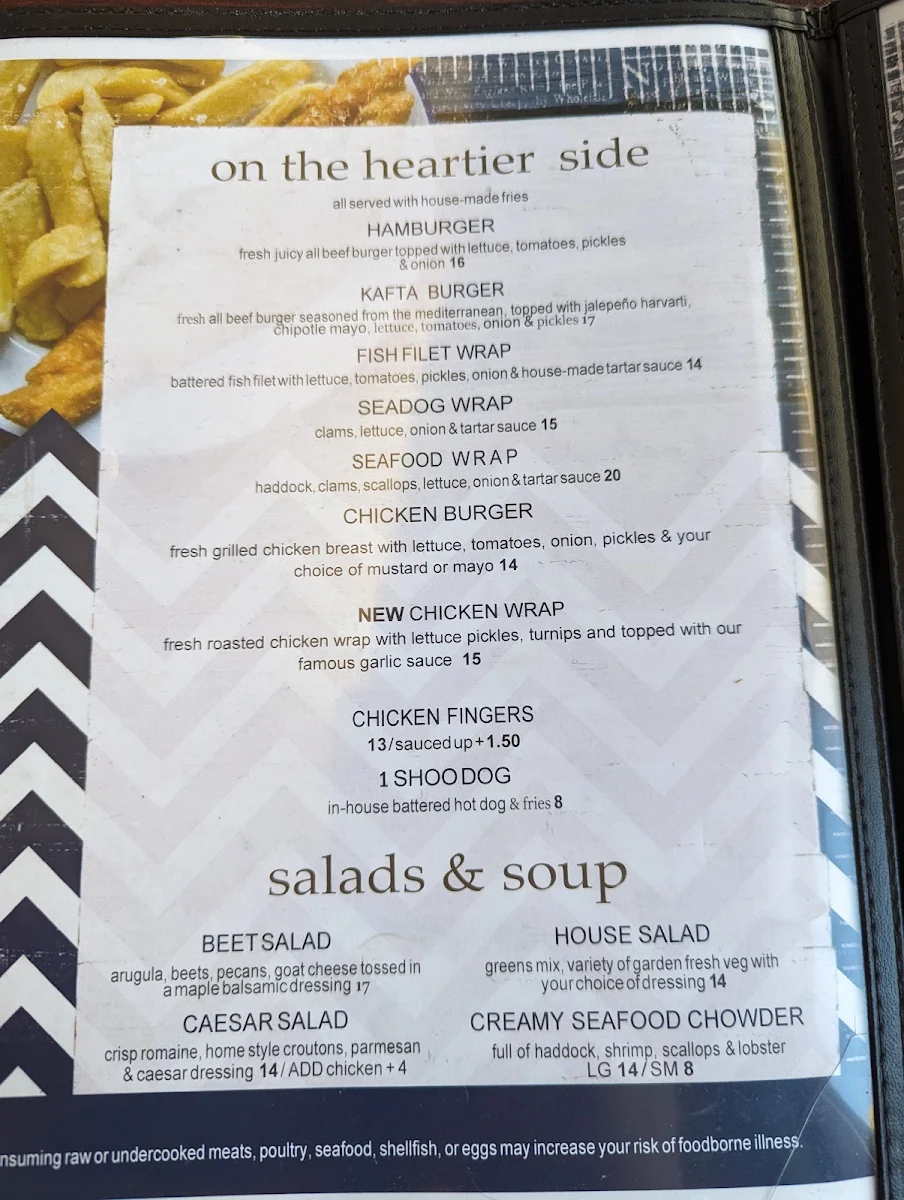 Menu, Willman's Fish & Chips