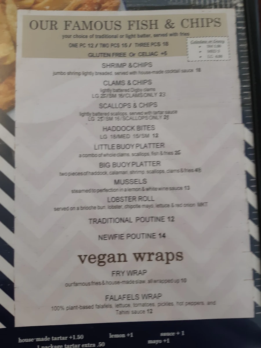Menu, Willman's Fish & Chips