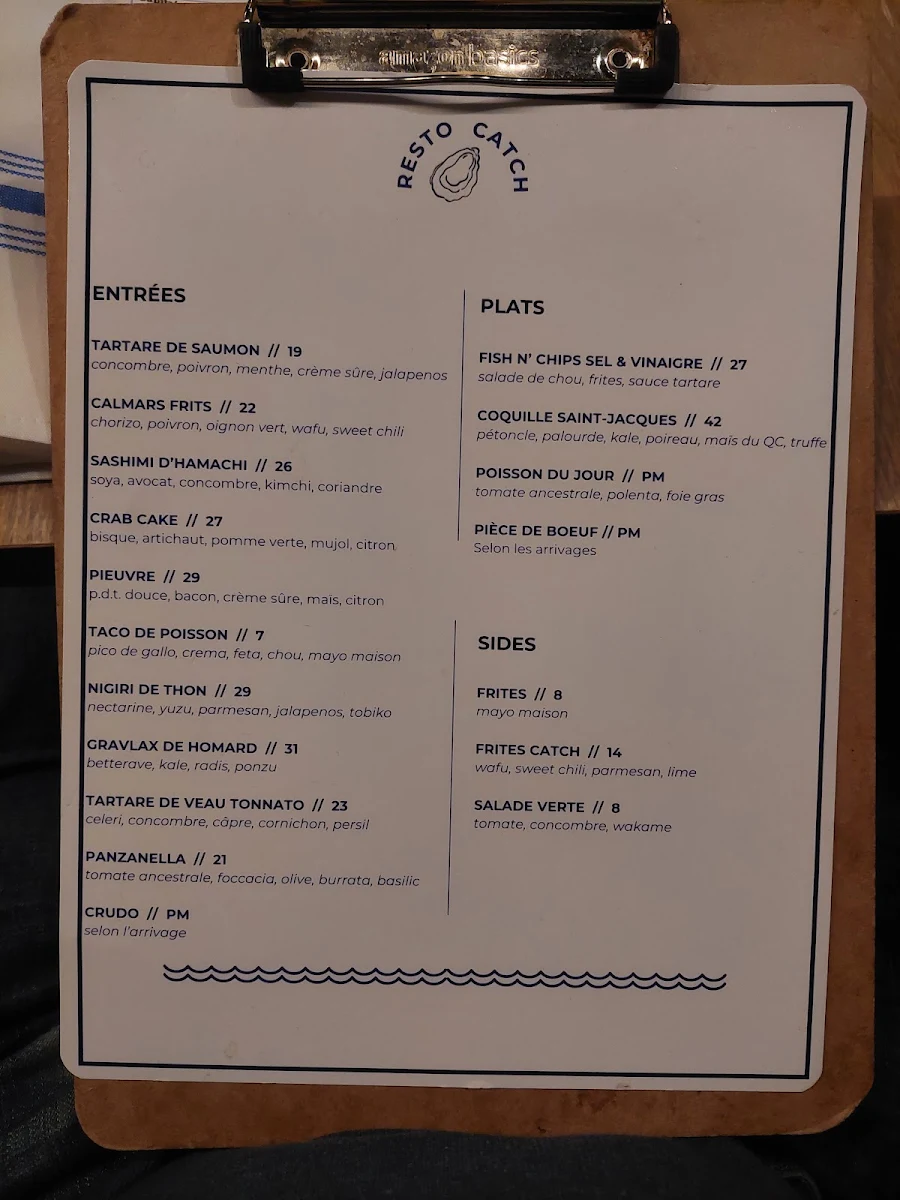 Menu, Resto Catch