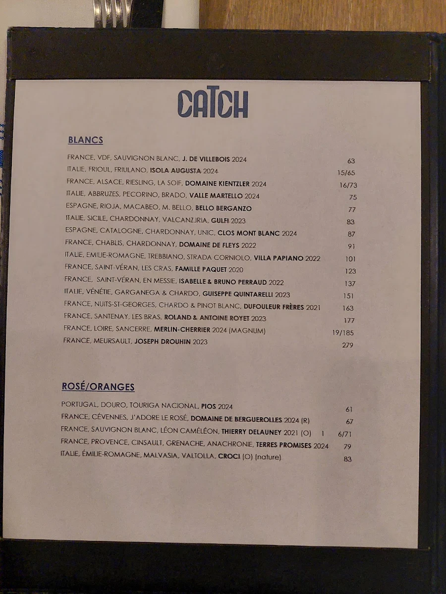 Menu, Resto Catch