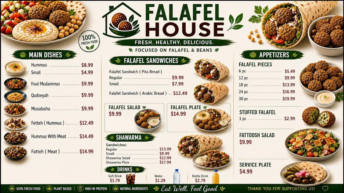 Menu, Ottawa Falafel House