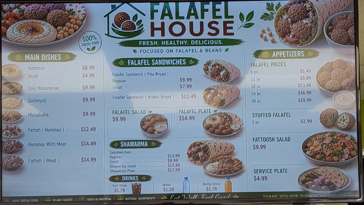 Menu, Ottawa Falafel House