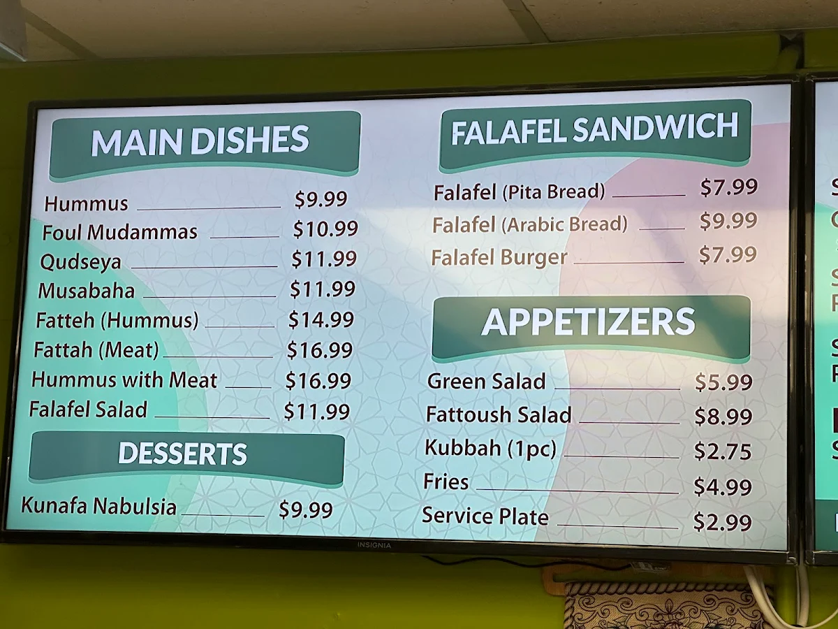 Menu, Ottawa Falafel House
