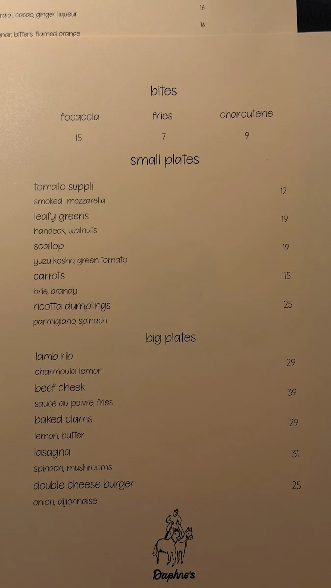 Menu, Daphne's