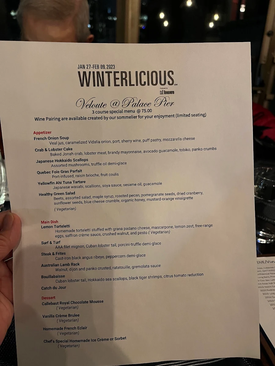 Menu, Veloute @ Palace Pier