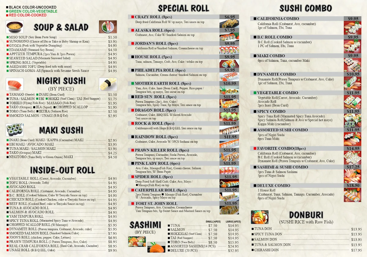 Menu, Sushi Heaven