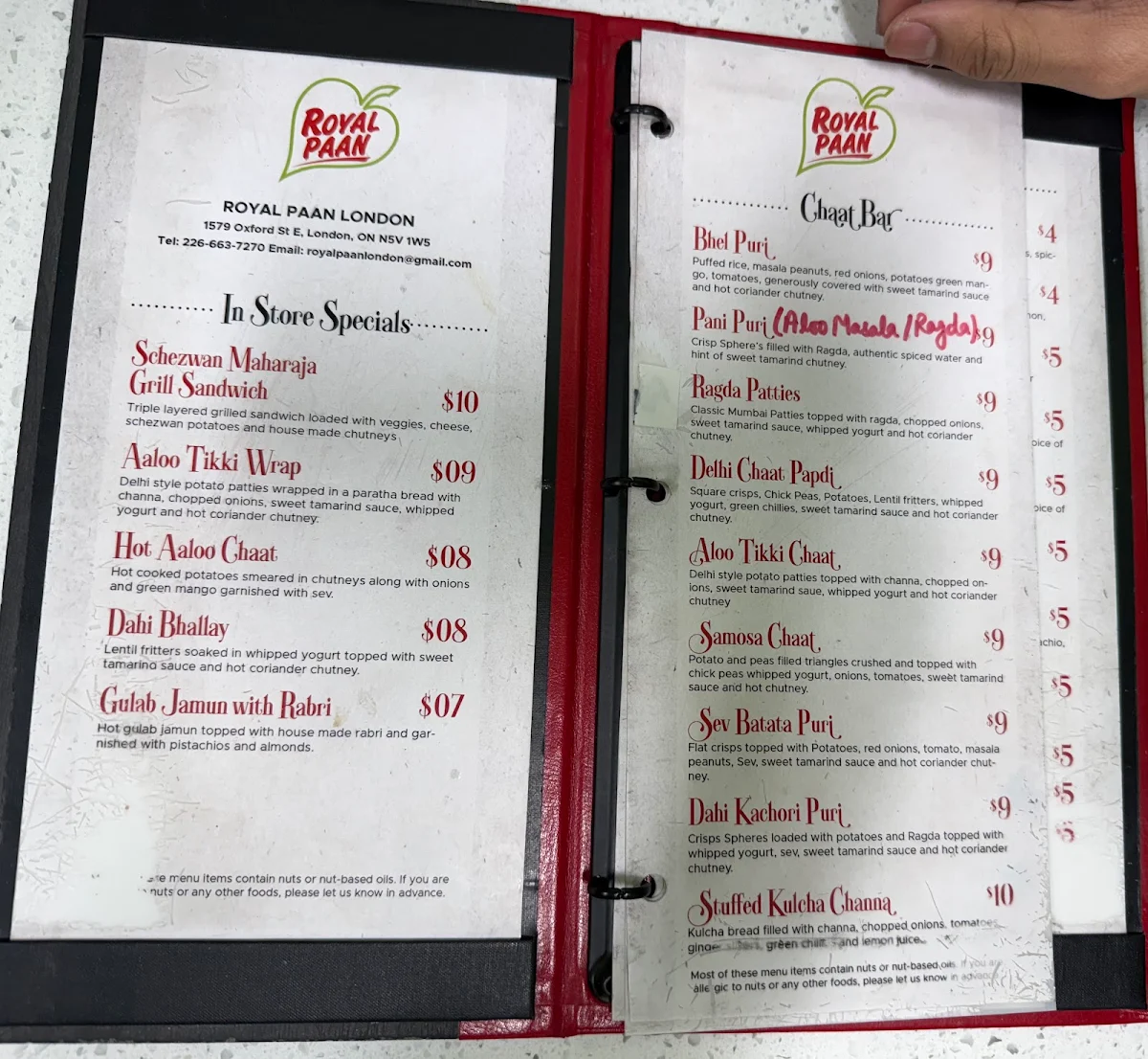 Menu, Royal Paan