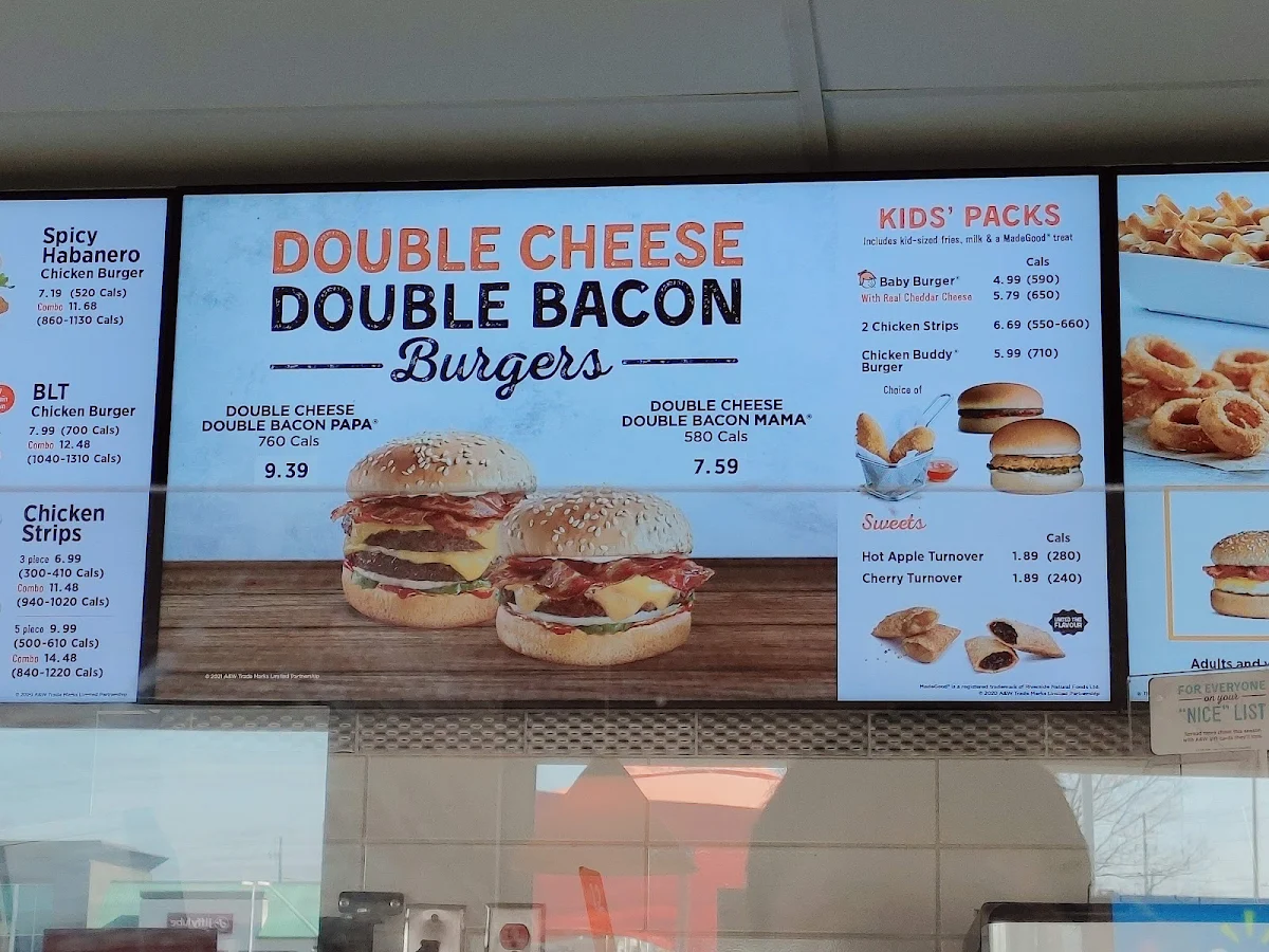 Menu, A&W Canada