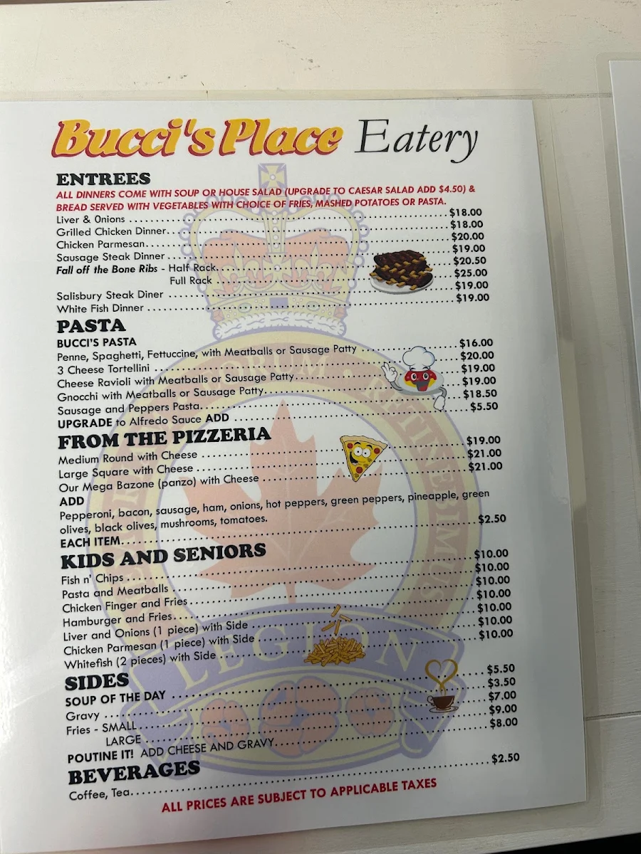 Menu, Bucci’s Place Eatery