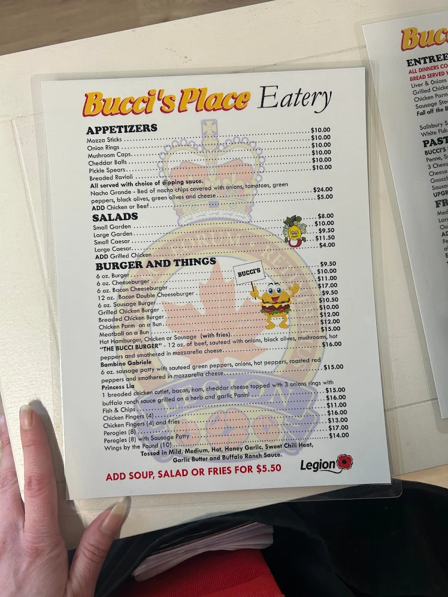 Menu, Bucci’s Place Eatery