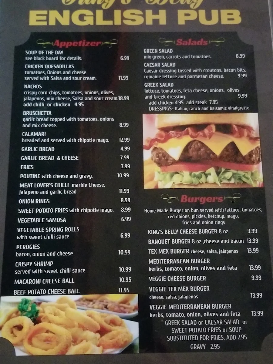 Menu, King's Belly Pub