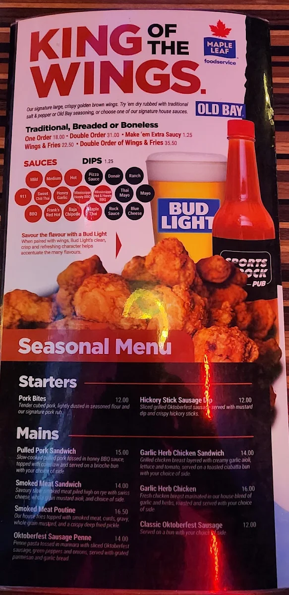 Menu, Sports Rock Dieppe