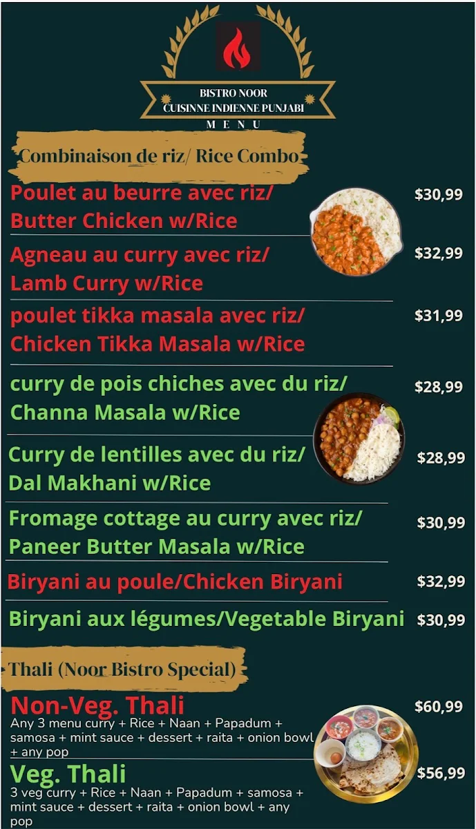 Menu, Noor Bistro Indian Punjabi Cuisine