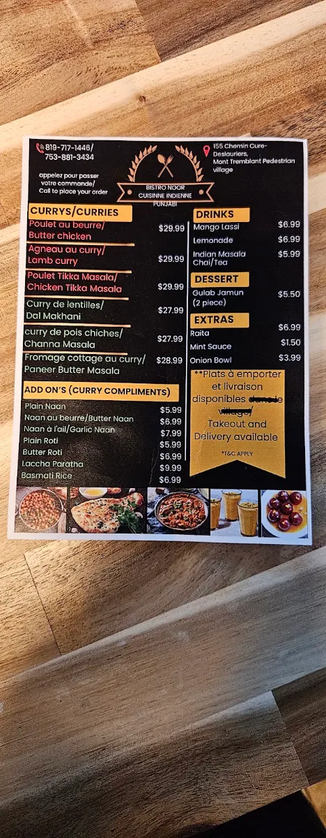 Menu, Noor Bistro Indian Punjabi Cuisine
