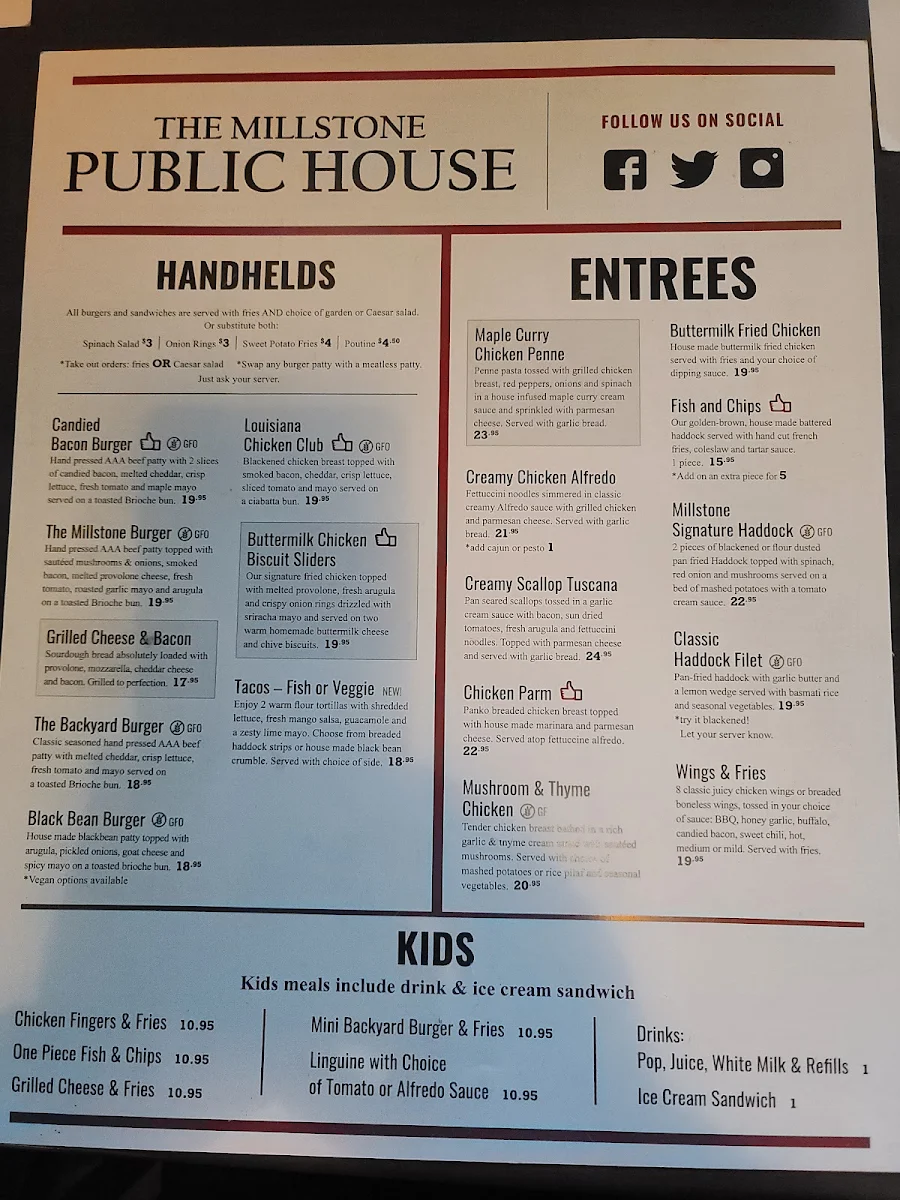 Menu, Millstone Public House Dartmouth