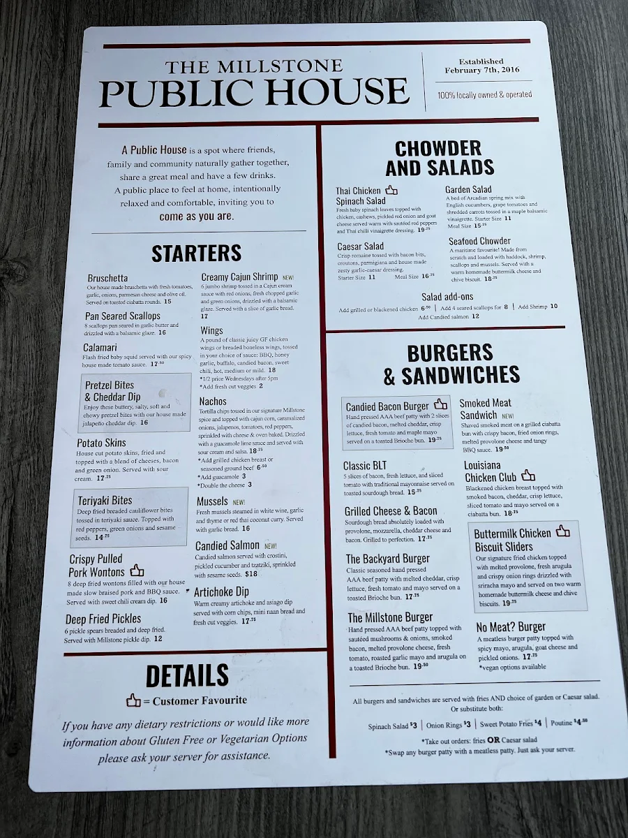Menu, Millstone Public House Dartmouth