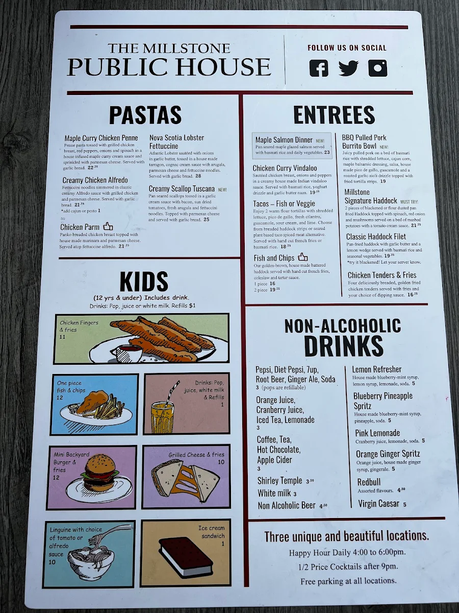 Menu, Millstone Public House Dartmouth