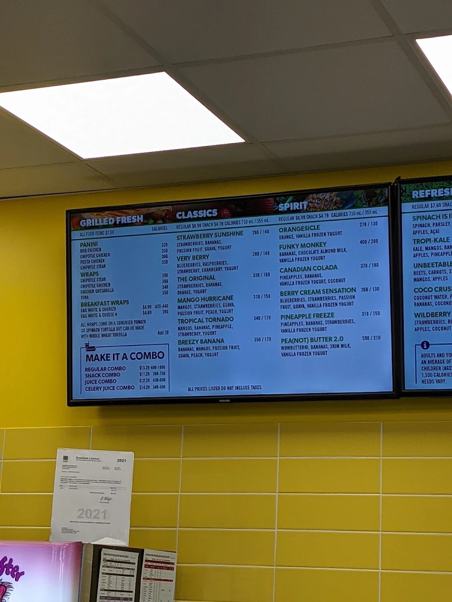 Menu, Booster Juice