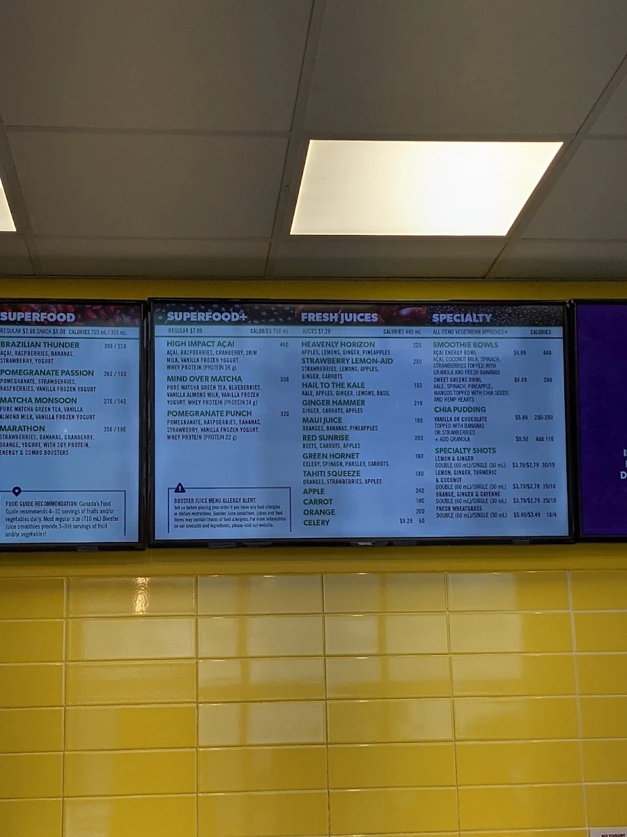 Menu, Booster Juice