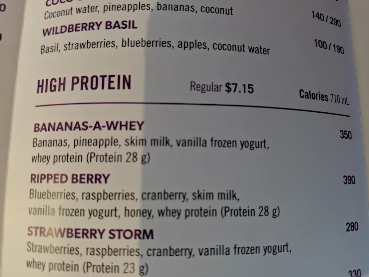 Menu, Booster Juice