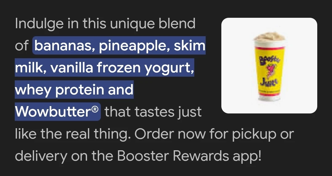 Menu, Booster Juice
