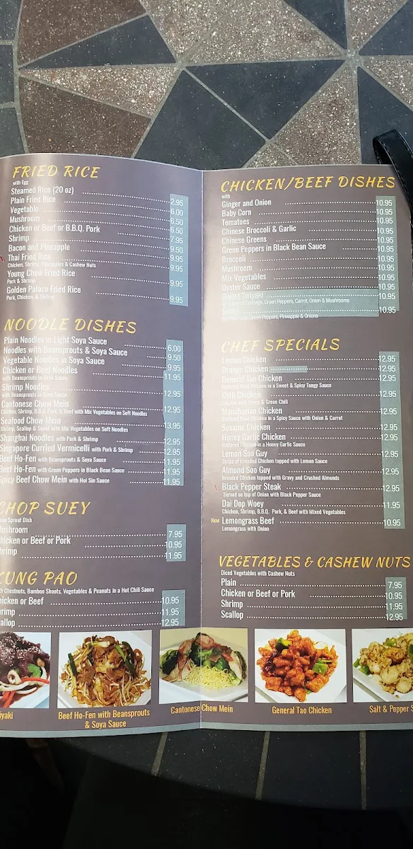Menu, Golden Palace Restaurant