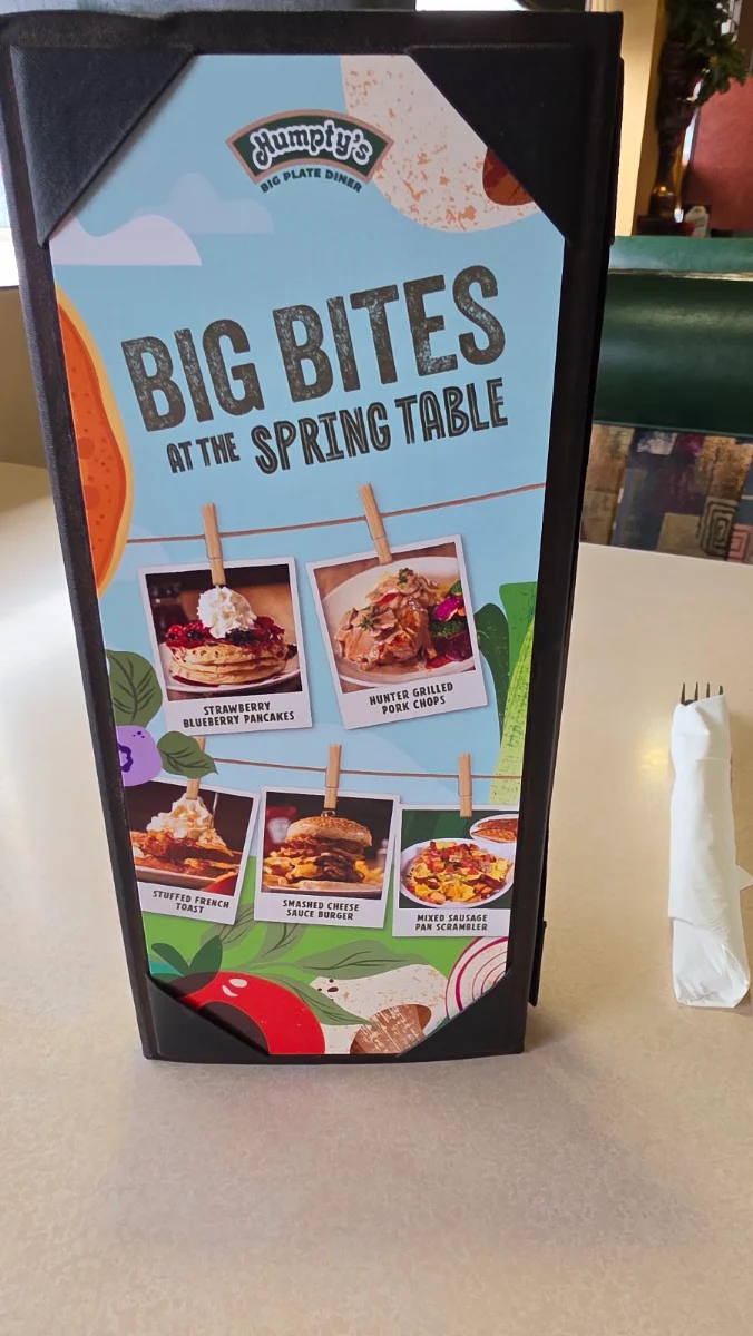 Menu, Humpty's Big Plate Diner - Saskatoon