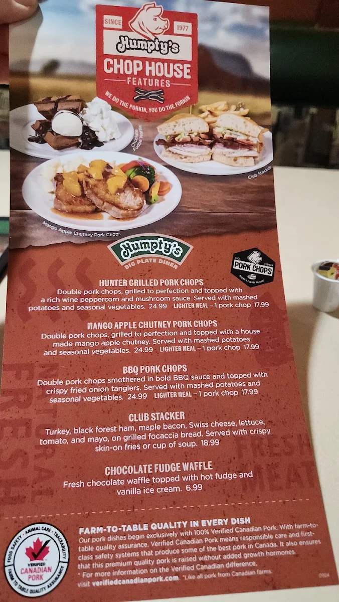 Menu, Humpty's Big Plate Diner - Saskatoon