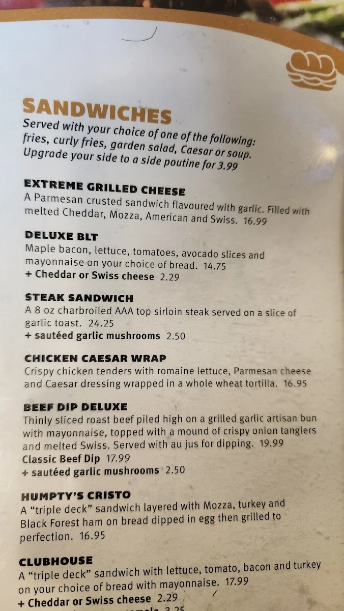 Menu, Humpty's Big Plate Diner - Saskatoon
