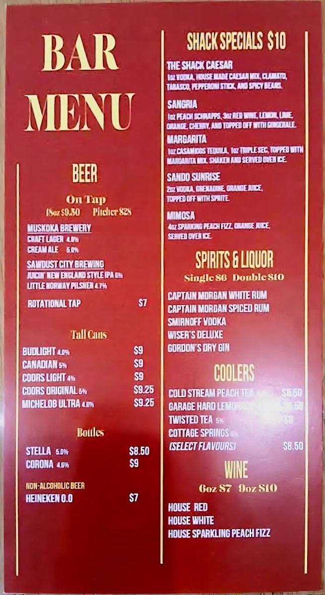 Menu, The Sando Shack