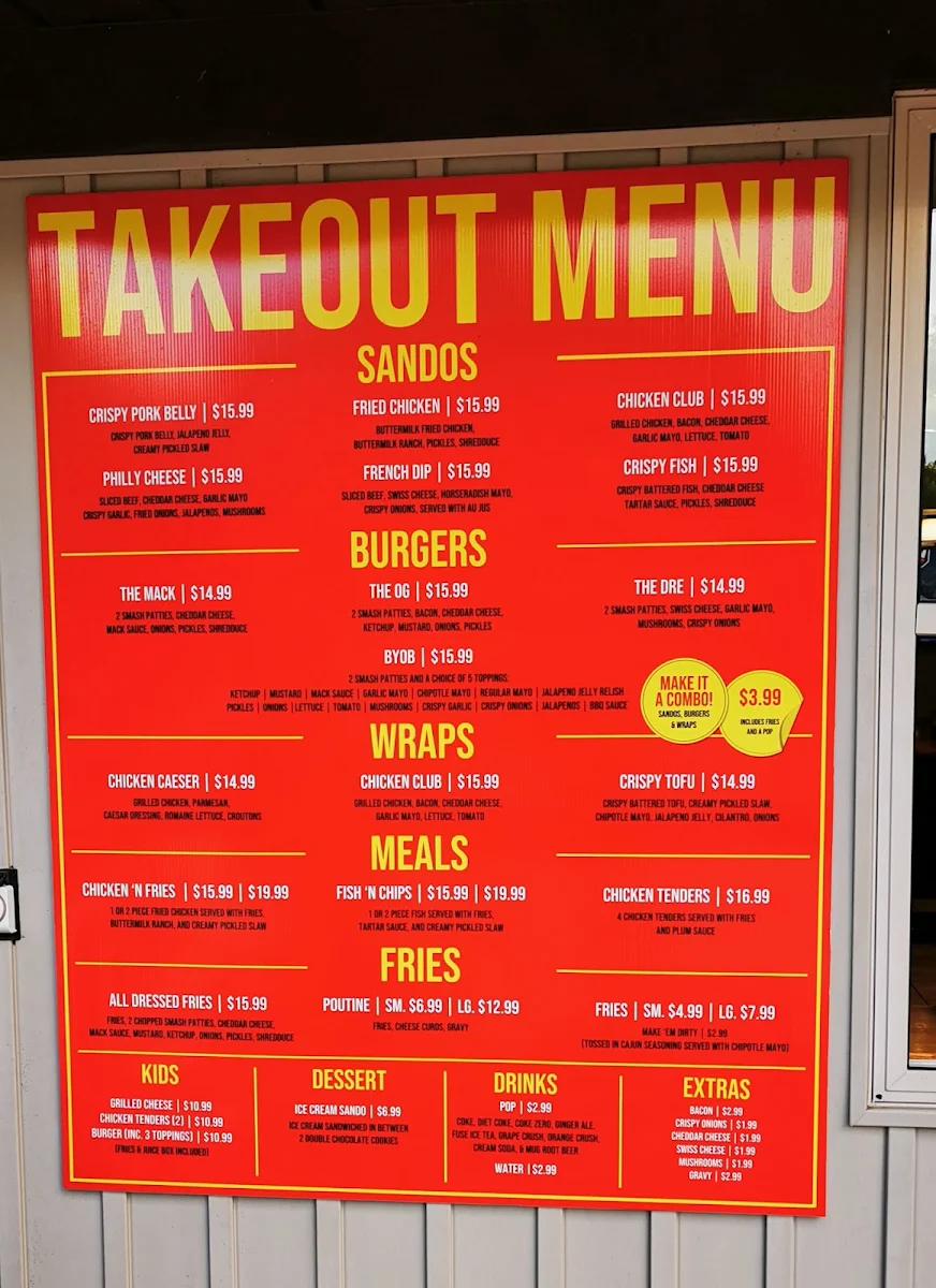 Menu, The Sando Shack
