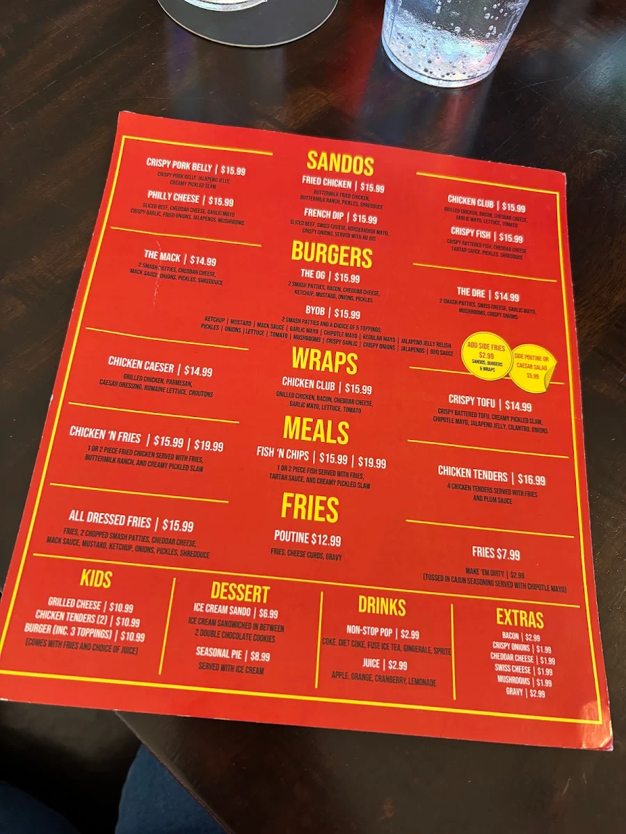 Menu, The Sando Shack
