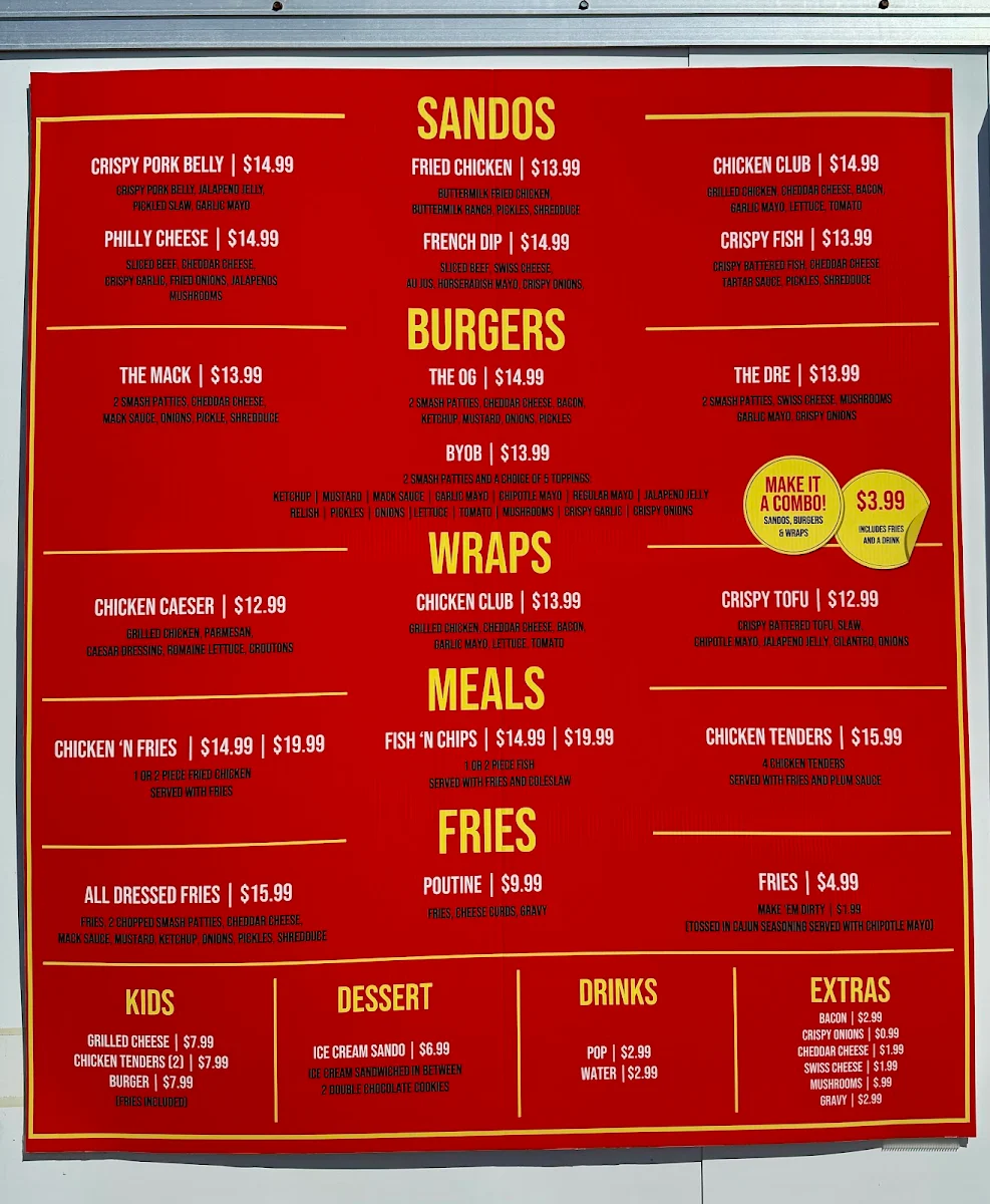 Menu, The Sando Shack