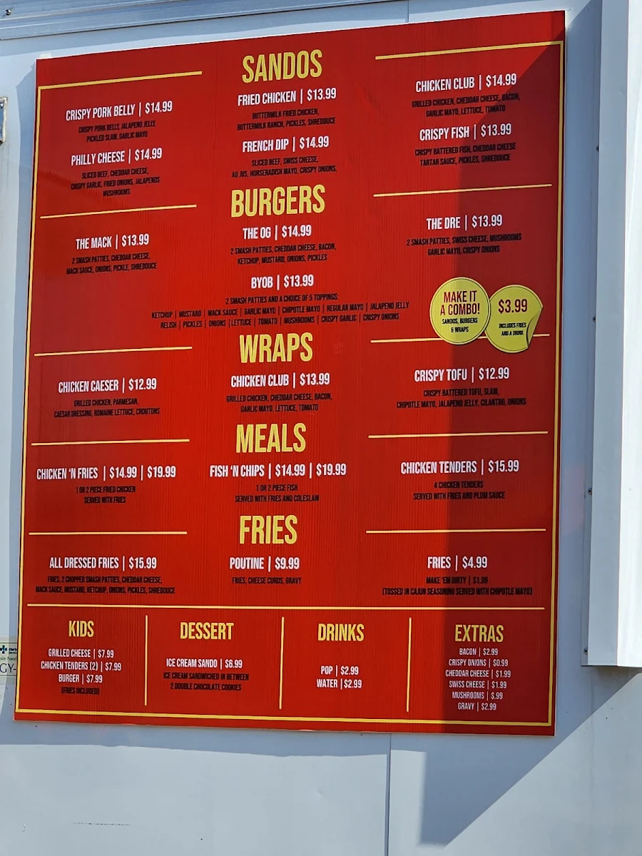 Menu, The Sando Shack