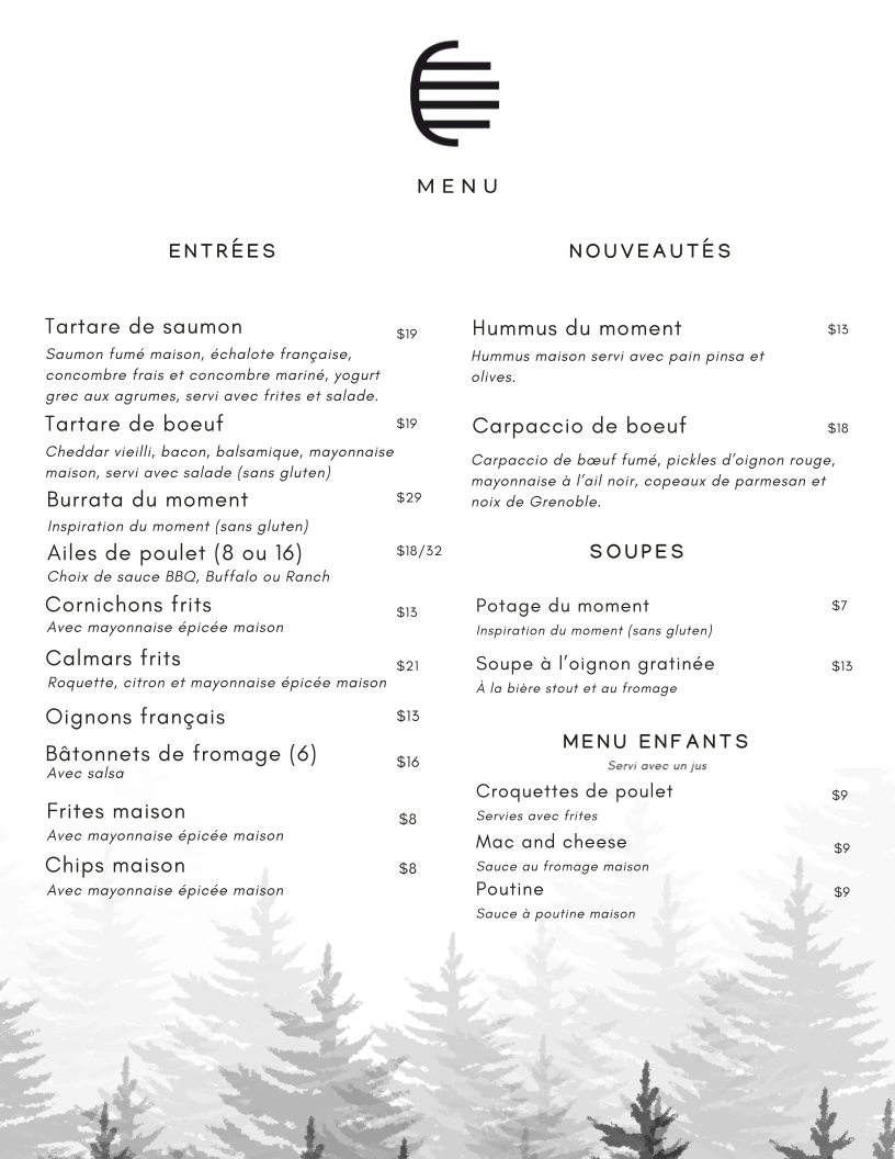 Menu, Brasserie 46° Nord