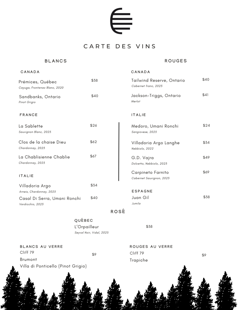 Menu, Brasserie 46° Nord