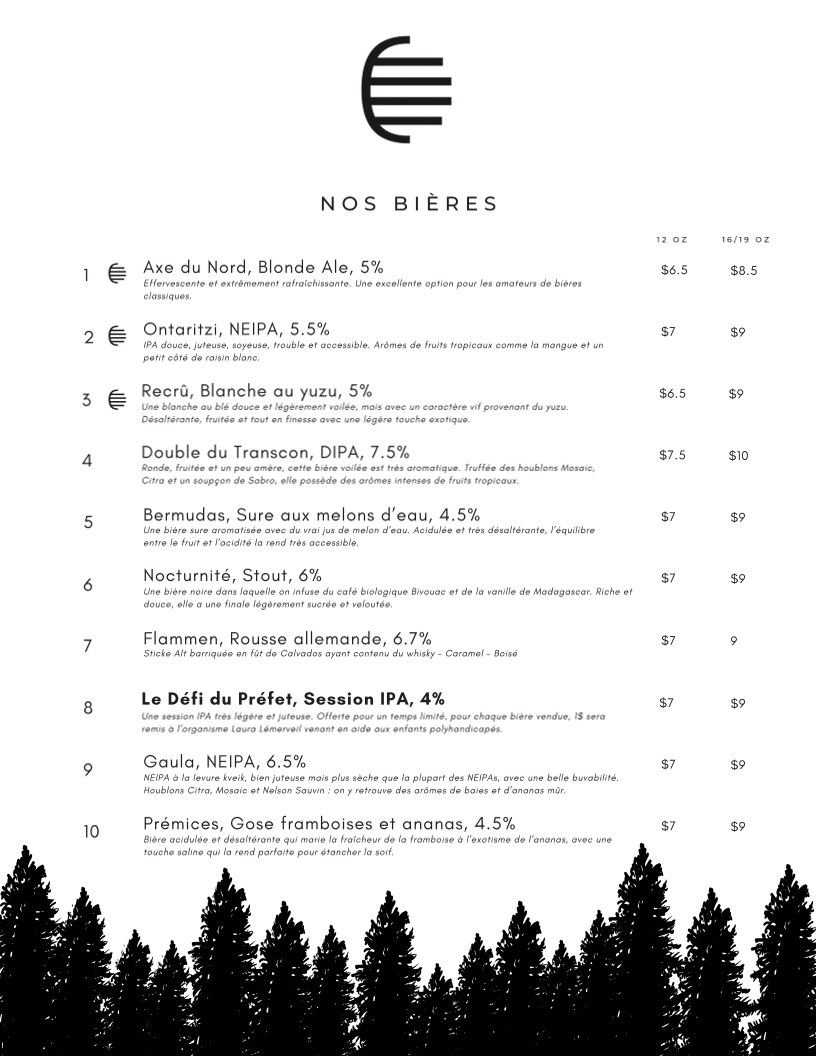 Menu, Brasserie 46° Nord