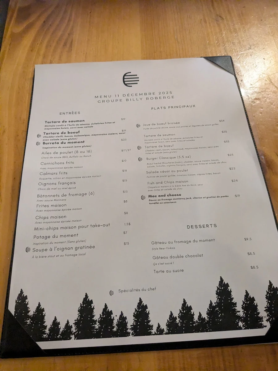 Menu, Brasserie 46° Nord