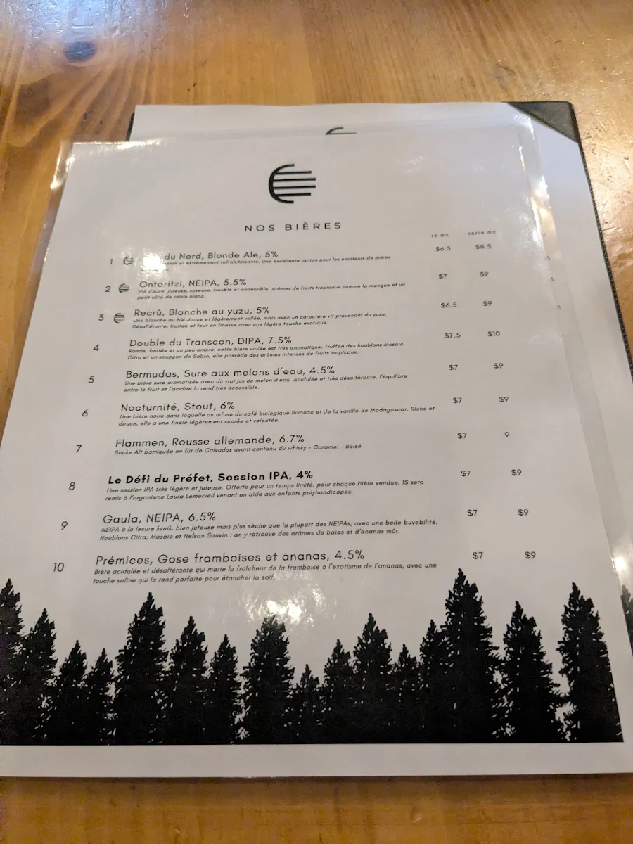 Menu, Brasserie 46° Nord