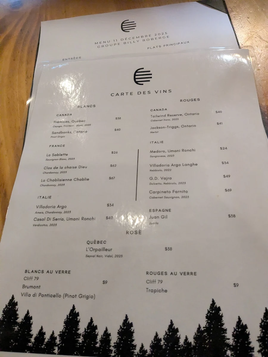 Menu, Brasserie 46° Nord