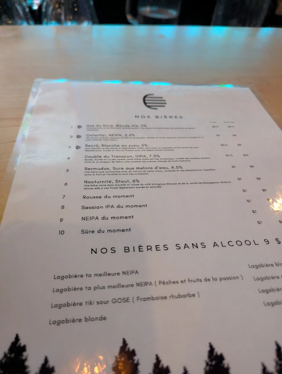 Menu, Brasserie 46° Nord