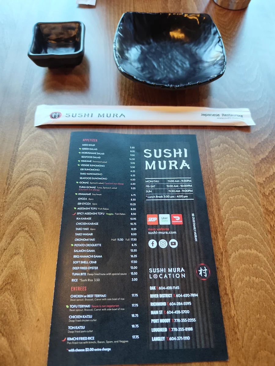 Menu, Sushi Mura Langley