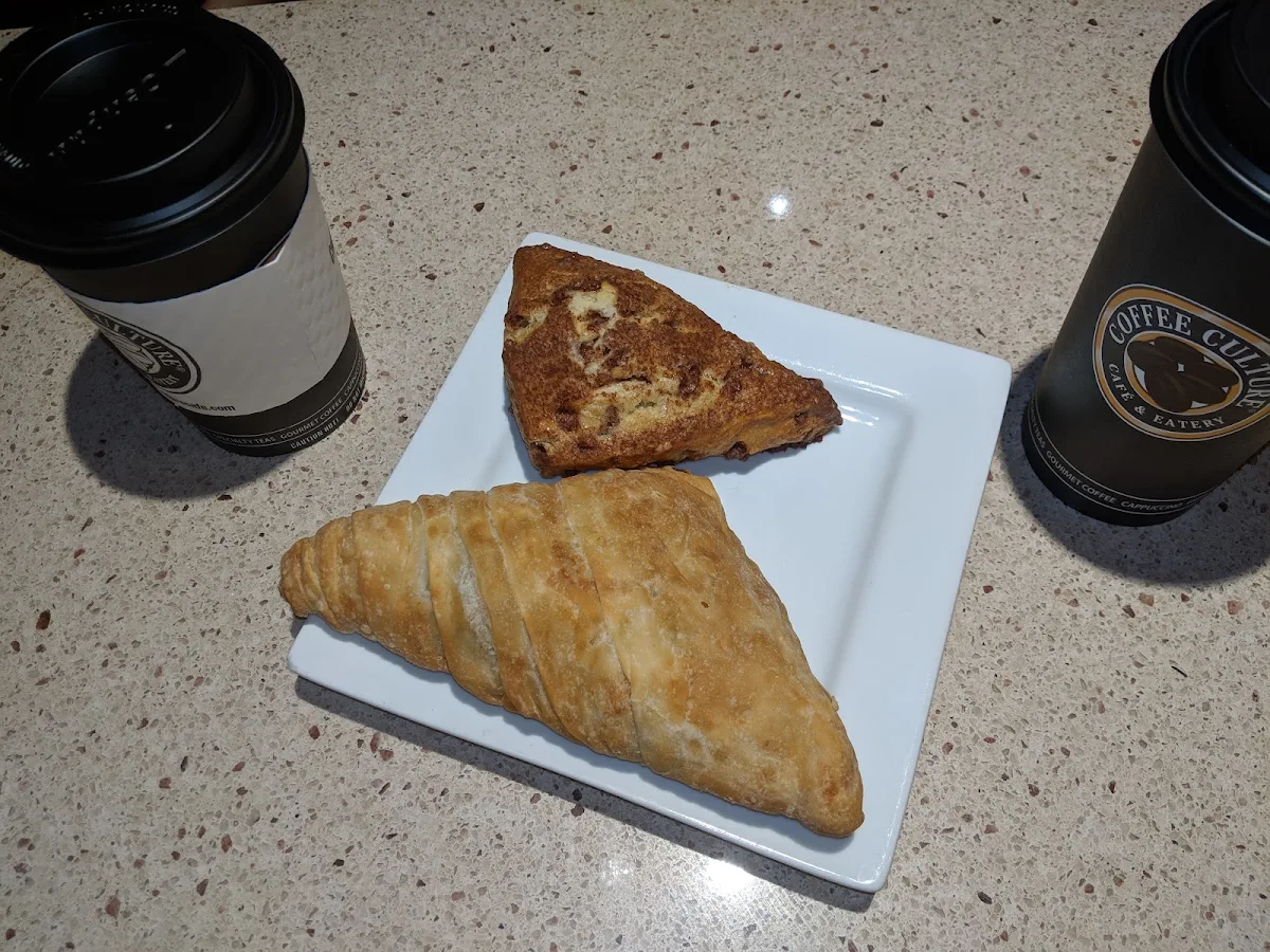 Spinach & Feta Cheese Pastry with Cinnamon Scones and Cappuccino