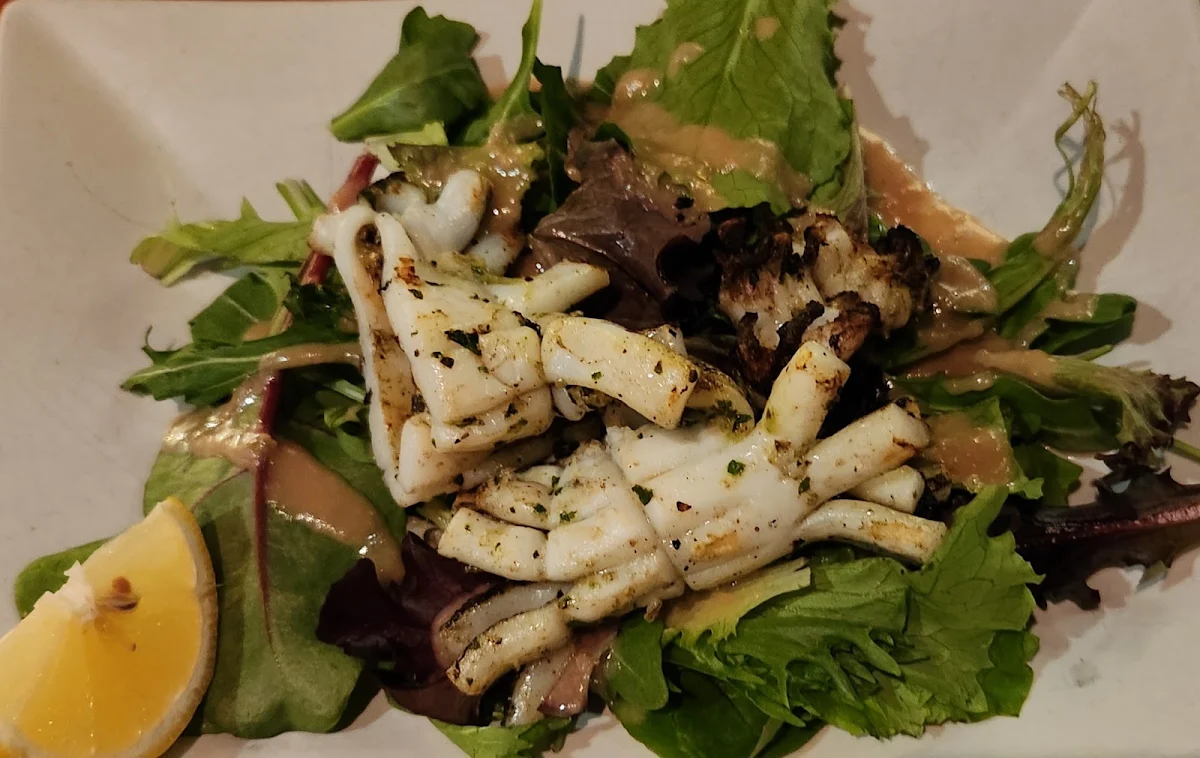 Grilled Calamari with Fresh Herb and Olive Oil and Organic Green