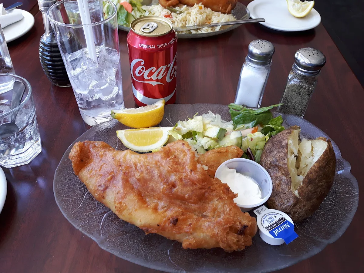 Fish and Chips Baked Potato and Salad