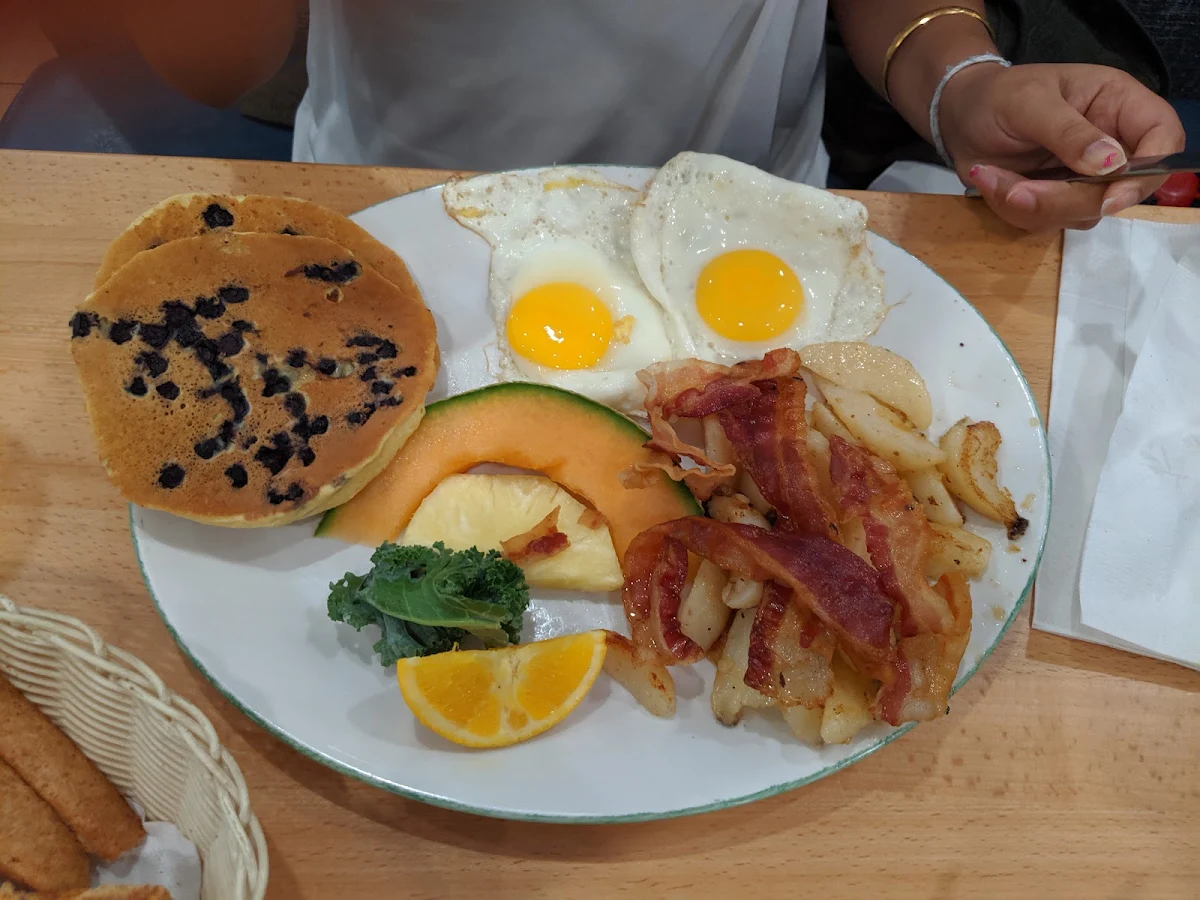 Eggs 2 Blueberry Pancakes and Bacon