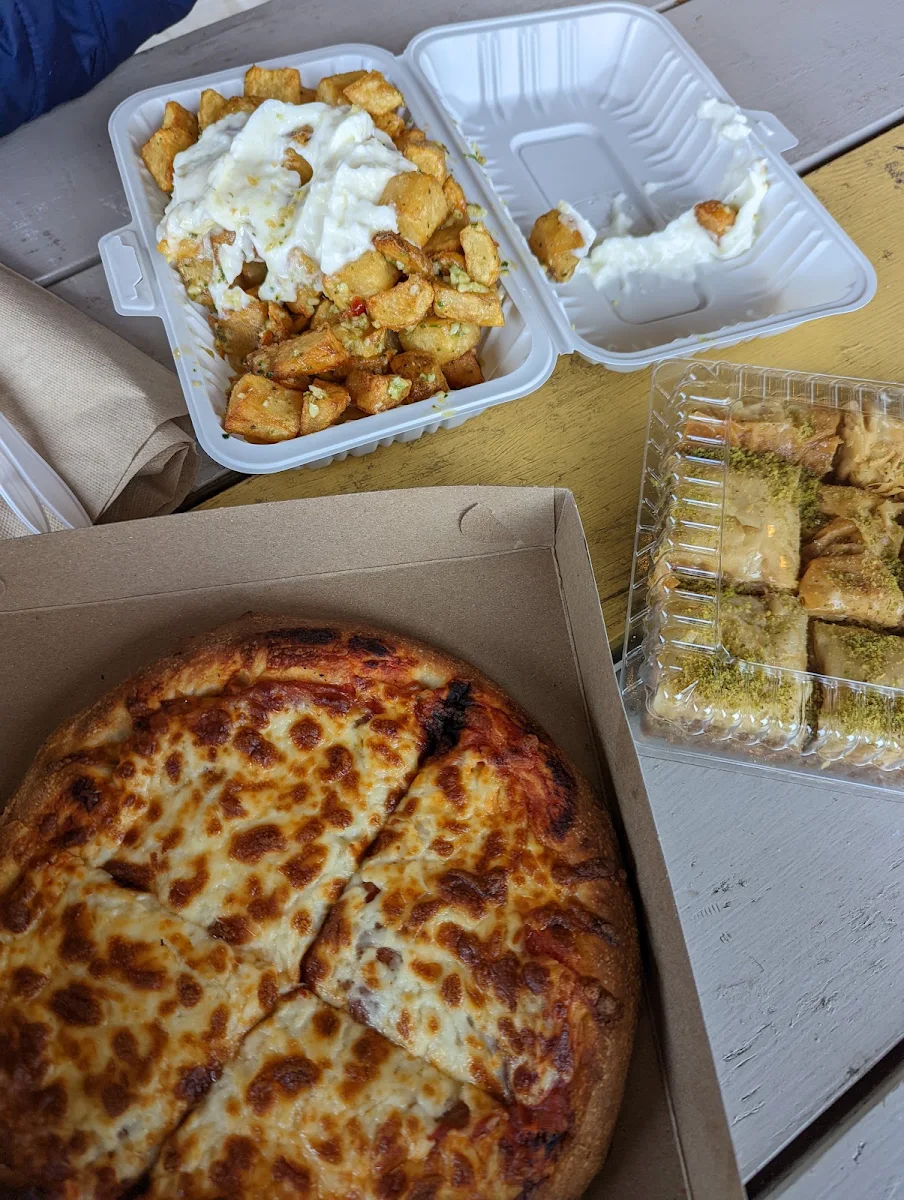 Pizza Garlic Potatoes and Baklava