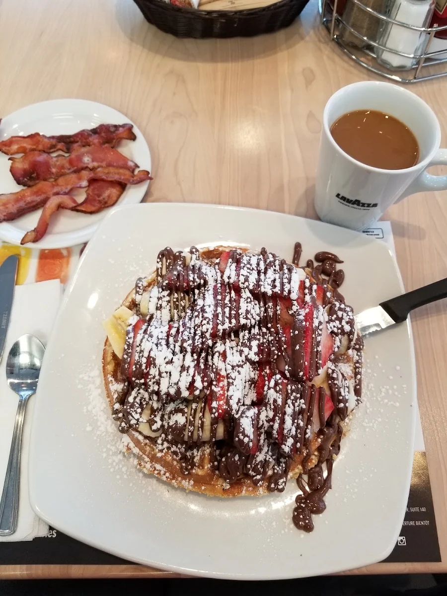 Waffle with Fresh Fruit and Nutella Side Order of Bacon