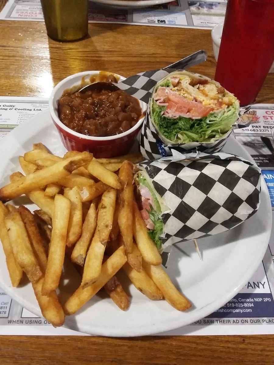 Chicken Club Wrap with Fries and Beans on the Side