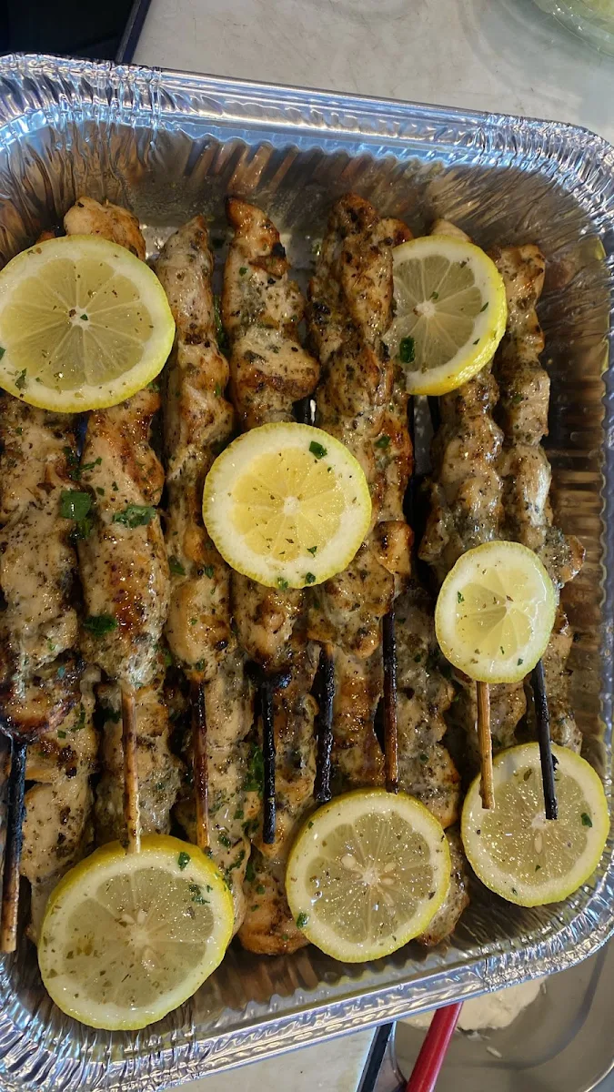 Chicken Souvlaki Tikka Sticks 4 Each Only with Tzatziki and Vienna Bread